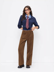 Suede Mid Rise Straight Leg Trousers