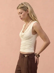Halter Neck Drawstring Ruched Cut Out Beaded Detail Crop Tank Top