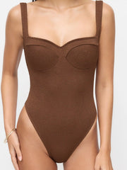 Shaping Sweetheart Neckline Texture Backless One Piece Swimsuit
