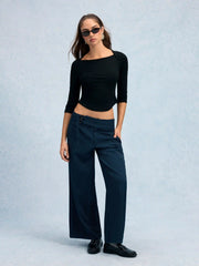 Striped Low Rise Buckle Wide Leg Trousers