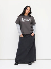 Dog Graphic Striped Long Sleeve Two Tone Oversized Tee Curve & Plus