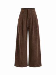 Corduroy Mid Rise Pleated Wide Leg Trousers