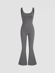 Square Neck Backless Ruched Flared Jumpsuit