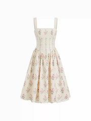 Square Neck Floral Corset Midi Dress