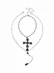 Y-SHAPED RHINESTONE CROSS LAYERED NECKLACE