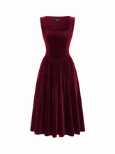 Velvet Square Neck Corset Lace Up Midi Dress