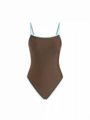 Reversible Colorblock High Stretch Round Neck Contrast Binding One-piece Swimsuit