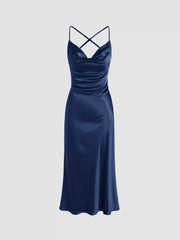 Satin Cowl Neck Sleeveless Mermaid Midi Dress