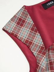 Geometric Checks Square Neck Wrap Ruched Midi Dress