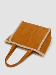 FUR-LOOK TRIM SUEDE TOTE BAG