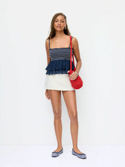 Washed Denim Low Rise Metal Detail A-line Mini Skort