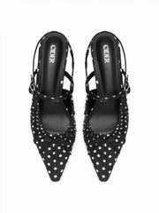 POINTED TOE BOWKNOT DECOR POLKA DOT KITTEN HEELS