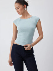 High Stretch Textured Boat Neck Short Sleeve Tee