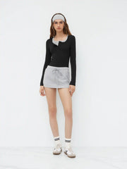 Square Neck Contrasting Binding Knitted Bodysuit