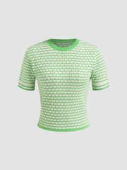 Knit Round Neckline Geometric Hollow Out Top