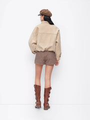 Wool-look Stand Collar Zip Through Oversized Bomber
