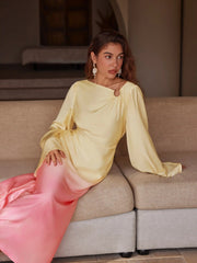 Satin Boat Neck Pierced Gradient Maxi Dress