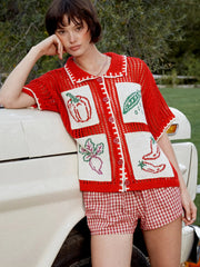 Crochet Fruit Embroidery Oversized Cardigan
