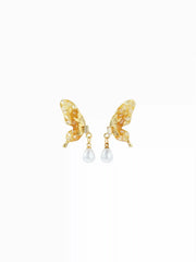BUTTERFLY & FAUX PEARL DROP EARRINGS