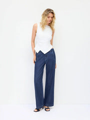 Denim Mid Rise Straight Leg Jeans