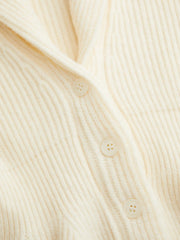 Knit Collar Long Sleeve Ruffle Hem Cinched Waist Button Cardigan