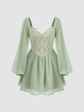 Cotton-blend Sweetheart Neckline Floral Embroidery Ruffle Mini Dress