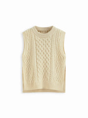 Cable Knit Round Neckline Split Side Vest