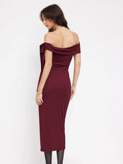 Asymmetrical Neck Mid Rise Bowknot Midi Bobycon Dress