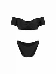 Off-shoulder Bowknot Tube top Low Rise Cheeky Bikini Set