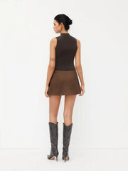 Knit Stand Collar Metal Detail Top