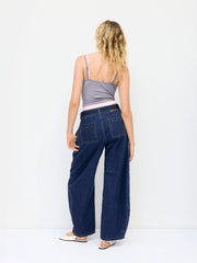 Denim Mid Rise Washed Barrel-leg Belted Jeans