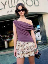Asymmetrical Neck Ruched Rivet Tee