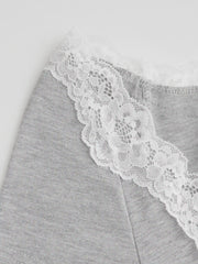 Cotton-blend Boat Neck Lace Lettuce Trim Short Sleeve Top