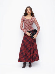 Plaid Cowl Neck Long Sleeve Top