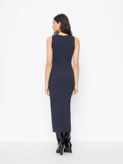 Cotton-blend Round Neckline Twist Side Split Maxi Dress