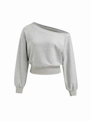 Terry Asymmetrical Neck Long Sleeve Sweatshirt