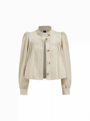 Suede Stand Collar Ruched Long Sleeve Jacket