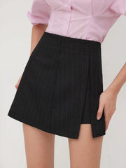 Pinstripe High Waist Slit Mini Skirt