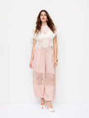 Chiffon Mid Rise Lace Balloon Pants