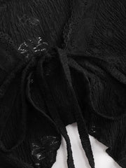Lace Ruffle Hem Knotted Knit Crop Top