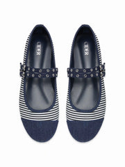 STRIPED DOUBLE STRAP MARY JANE FLATS