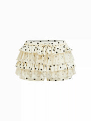 Chiffon High Rise Polka Dot Tiered Lace Panel Mini Skort