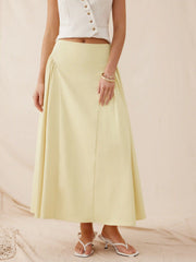Woven Mid Rise Draped A-line Midi Skirt