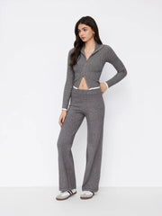 Knit Wool-blend Mid Rise Elastic Waist Flared Trousers