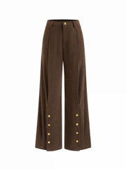 Corduroy Mid Rise Metal Button Straight Leg Trousers
