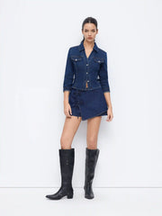 Denim Low Rise Knotted Wrap A-line Mini Skort