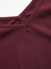V-neck Solid Ruched Long Bell Sleeve Tee
