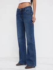 Cider Denim Low Rise Washed Straight Leg Jeans