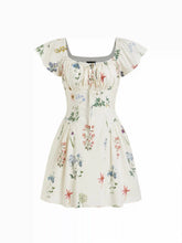 Cotton Floral Square Neck Cloak Sleeve Ruched Milkmaid Mini Dress