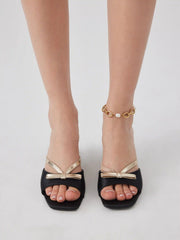SQUARE TOE BOWKNOT DECOR HEELED SANDALS